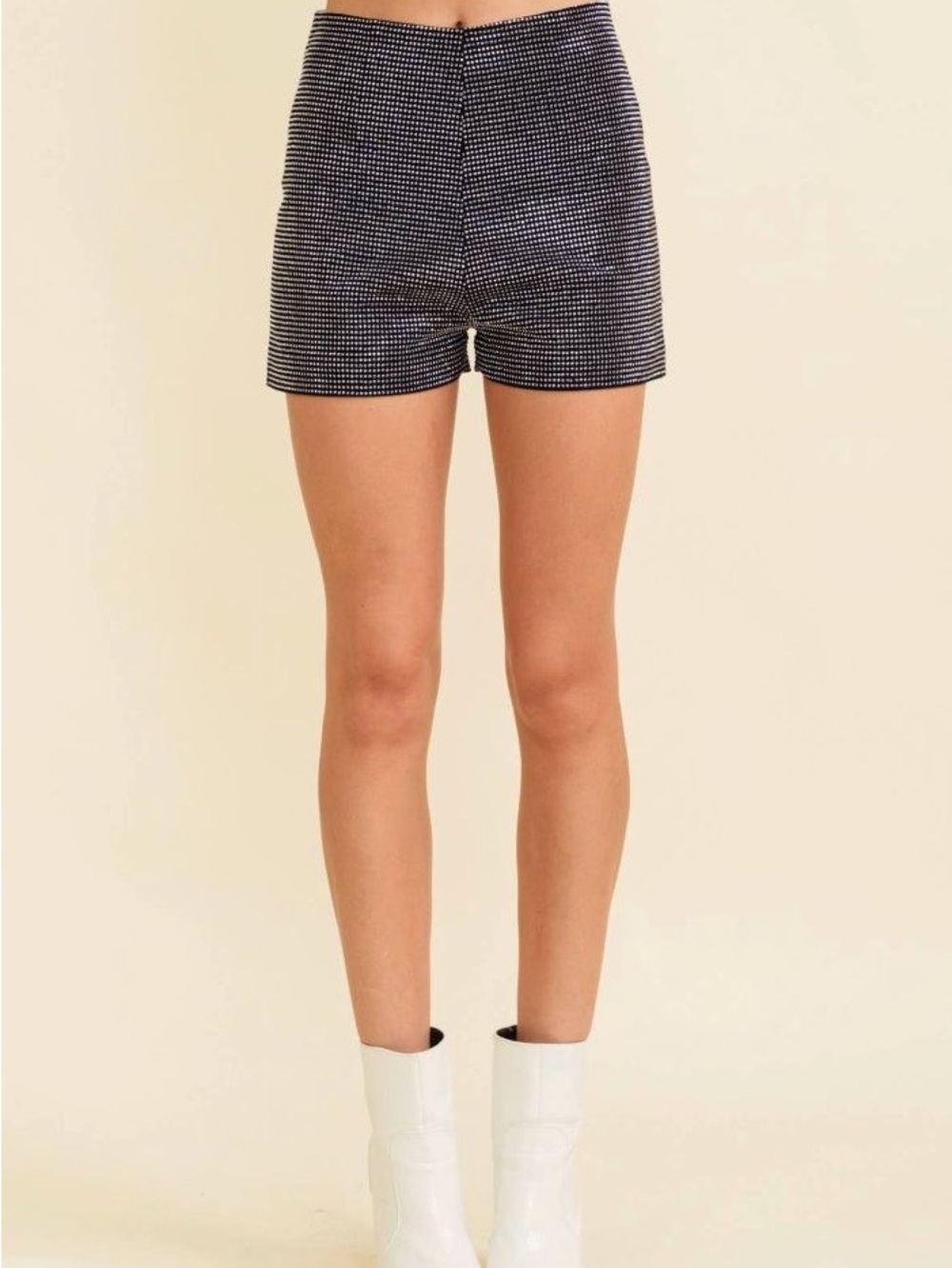 Mango Black and White Micro-Print High-Waist Shorts